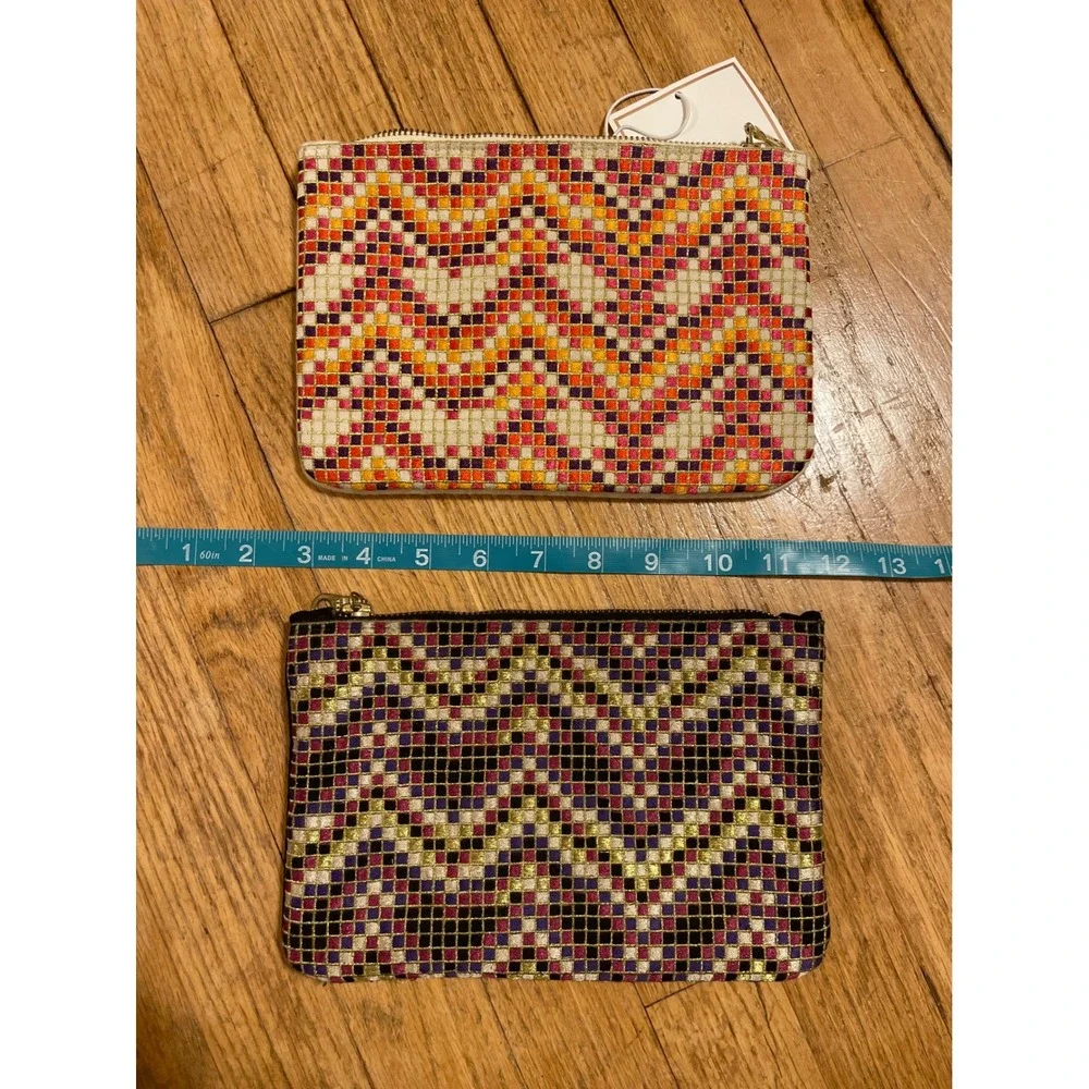 Shirahleah Set of Boho Beaded Zig Zag Wool Pouches‎ Clutch Embellished Hand Bag